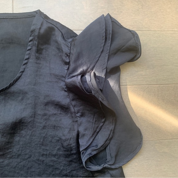 Navy Blue Satin Top with Frills - Picture 3 of 6